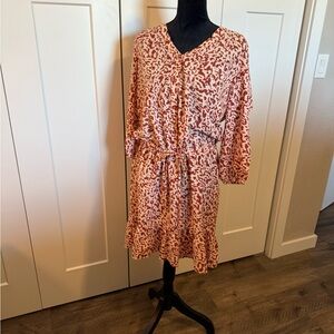 CAbi Red and White Long Sleeve Dress